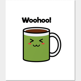 Woohoo! | Coffee | Charging | Low Battery | Cute Kawaii | White Posters and Art